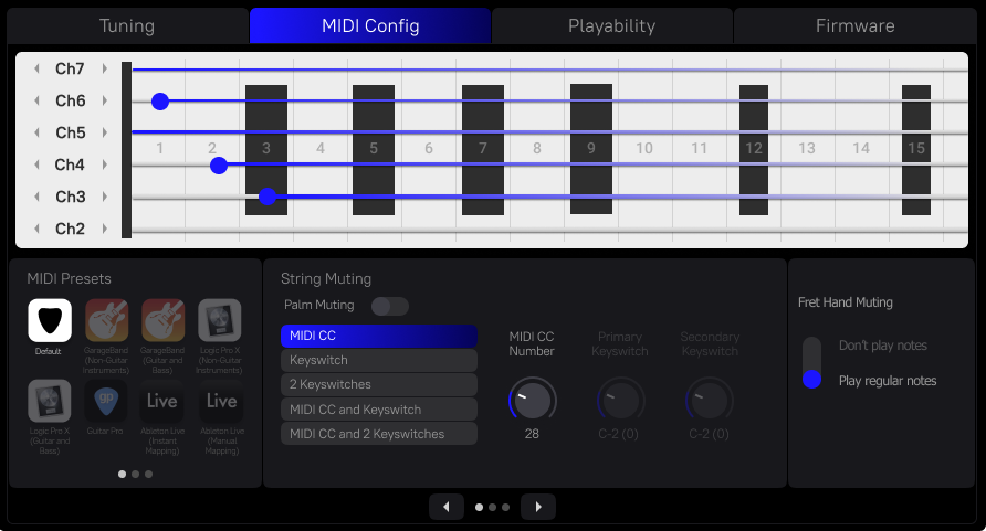 MIDI Config tab